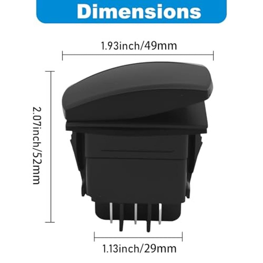 Black forward/reverse switch with arched top and measured dimensions 49mm x 29mm