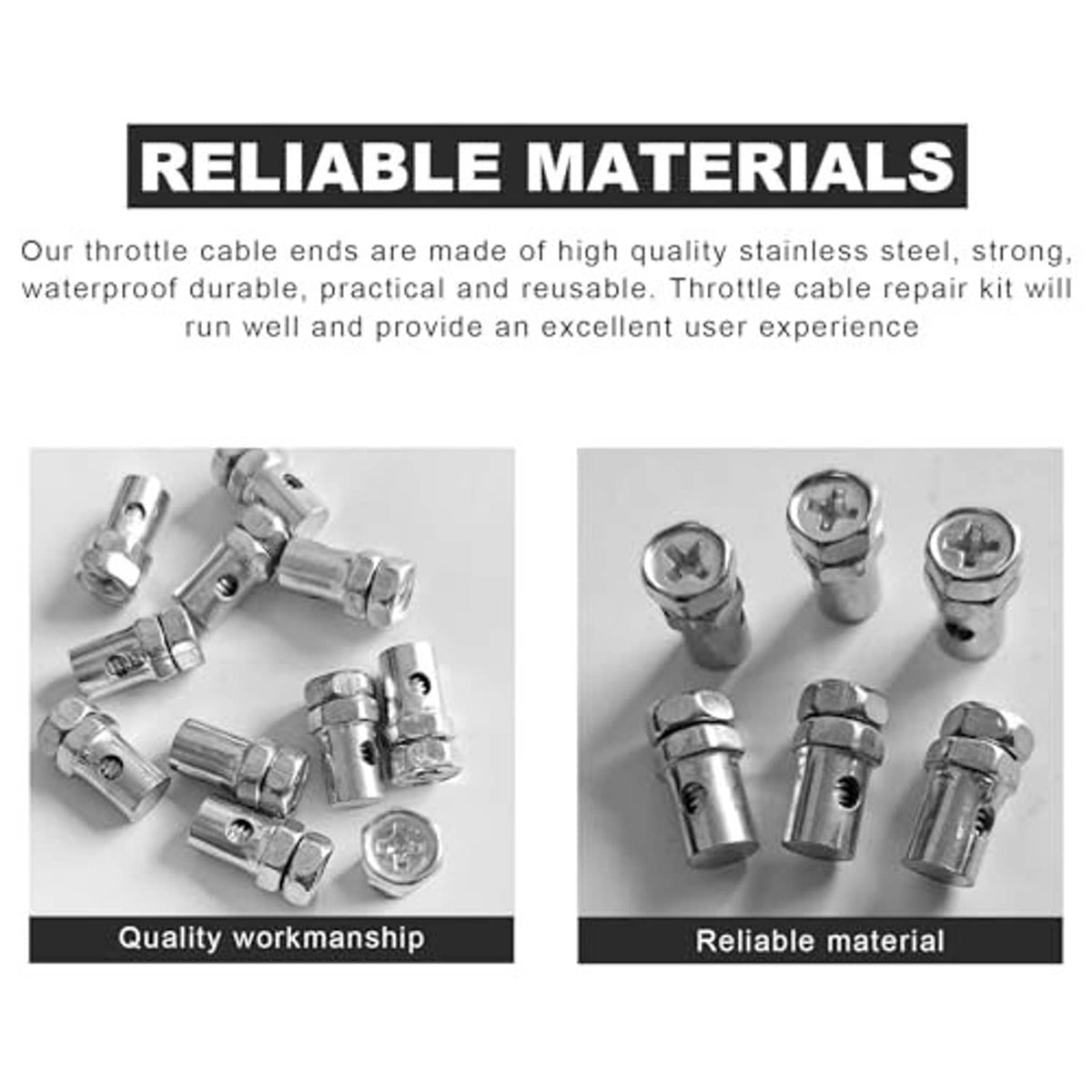 Throttle cable end repair kit pieces in stainless steel with hex fittings and clamp collars
