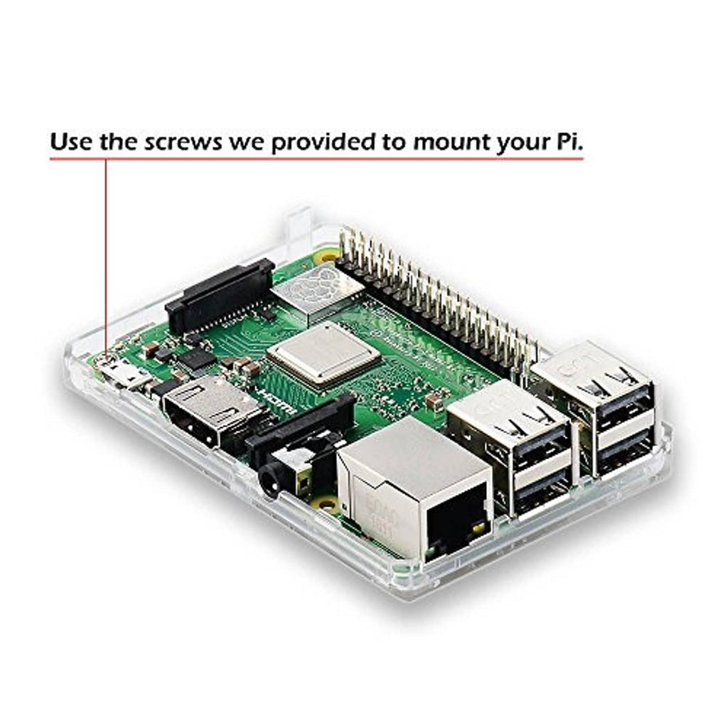 Transparent Raspberry Pi 3B+ case with USB and Ethernet ports, board housed inside