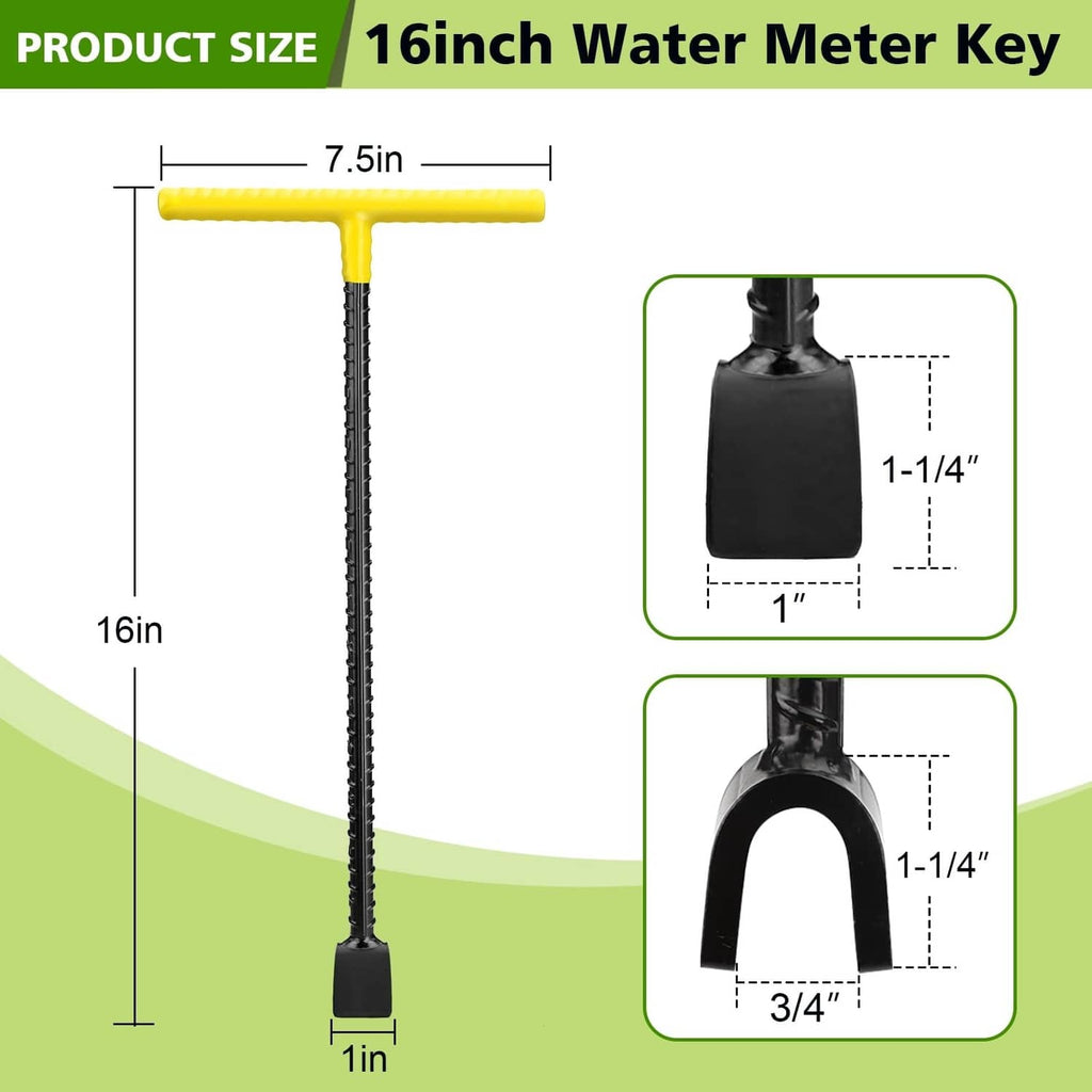 16-inch water meter key with yellow T-handle and black U-shaped opening