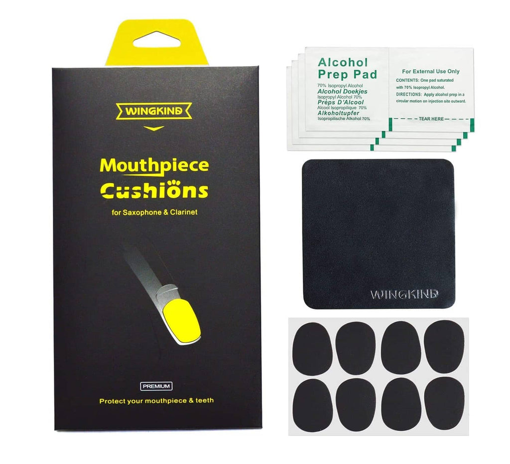 Mouthpiece cushion set for saxophone and clarinet, black pads and alcohol prep wipes