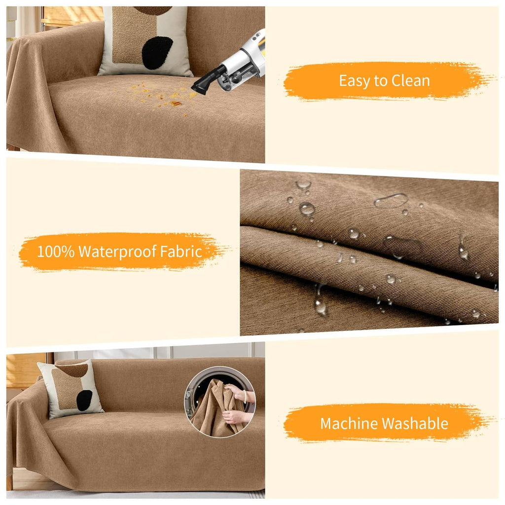 Brown waterproof couch cover fabric with water droplets for easy-clean protection