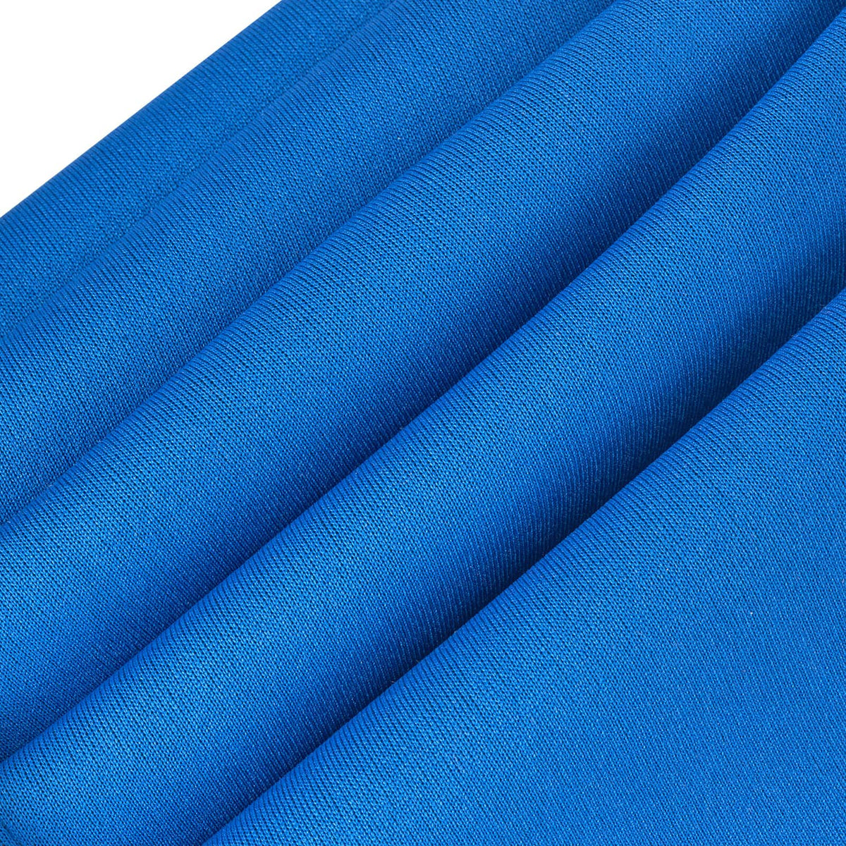 Blue fabric grip sleeve for stainless steel pool handrail, textured surface close-up