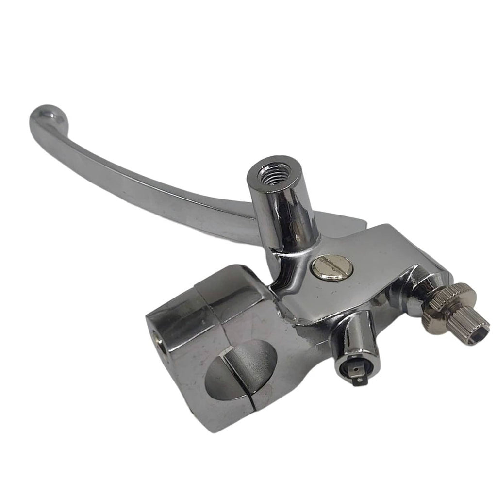 Chrome motorcycle brake master cylinder with lever and threaded bar clamp connection