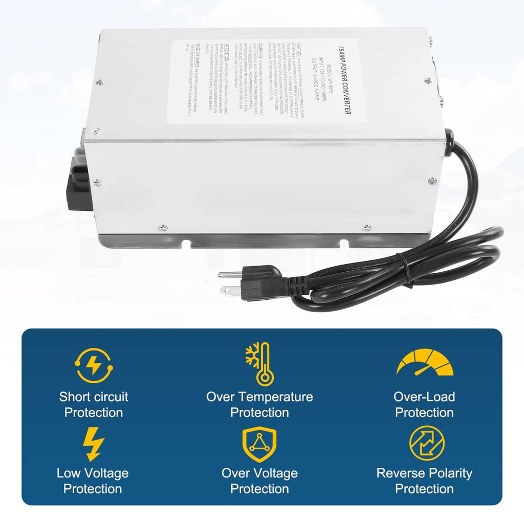 Power converter charger with AC power cord and built-in protection label