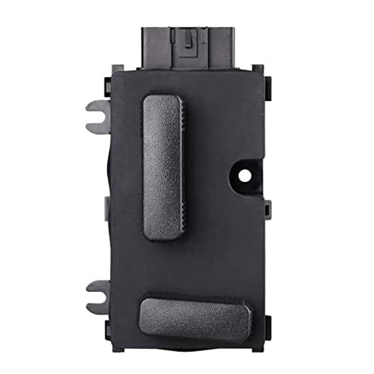 Power seat switch panel with two textured lever pads and mounting clips