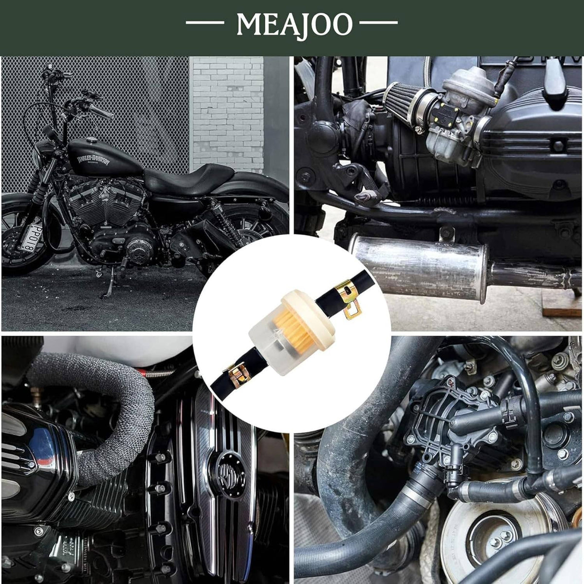 Inline fuel filter with magnet shown in an engine compartment