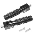 Black foldable motorcycle foot pegs set with knurled grips and mounting screws