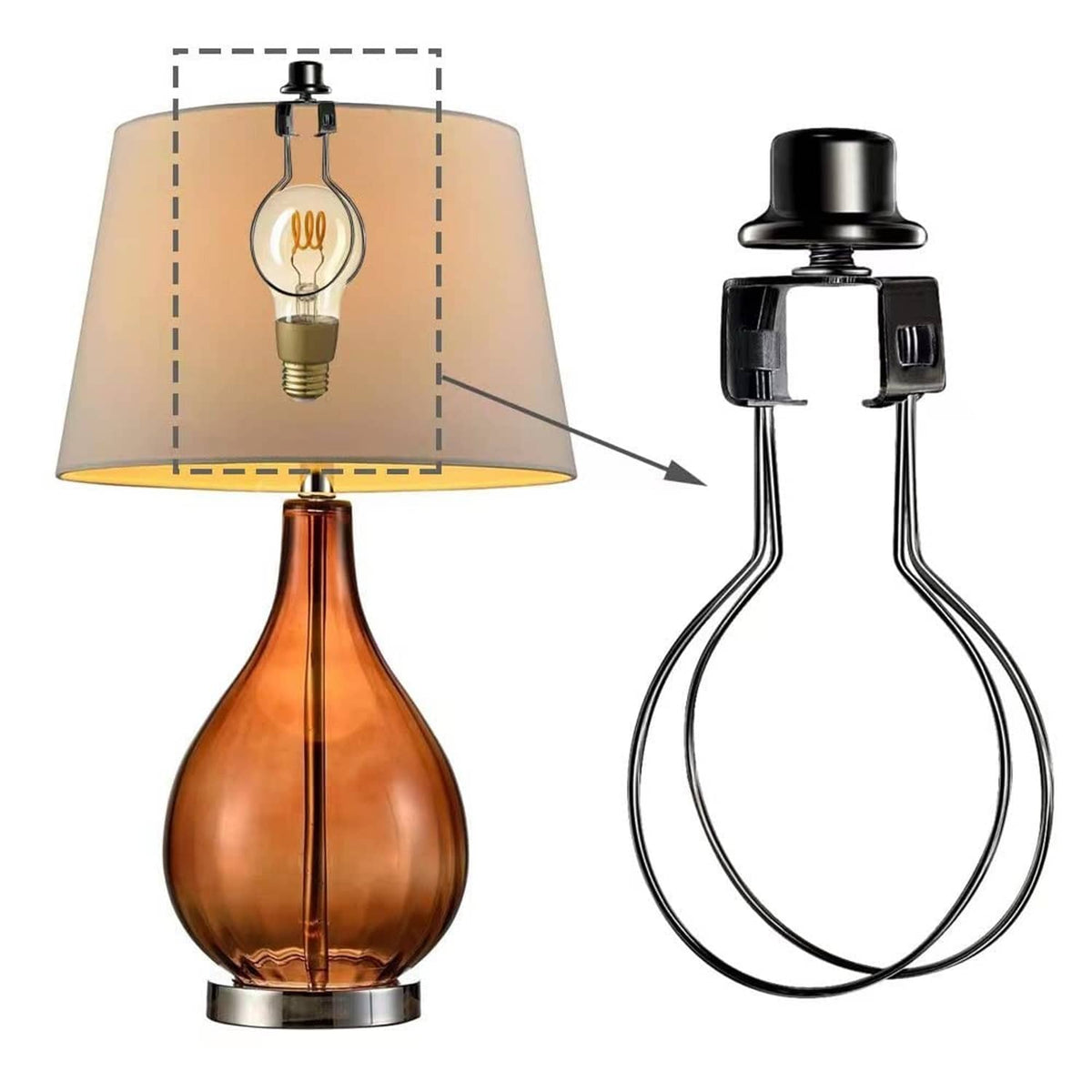 Black lamp bulb clip with spring clamps for lampshade installation