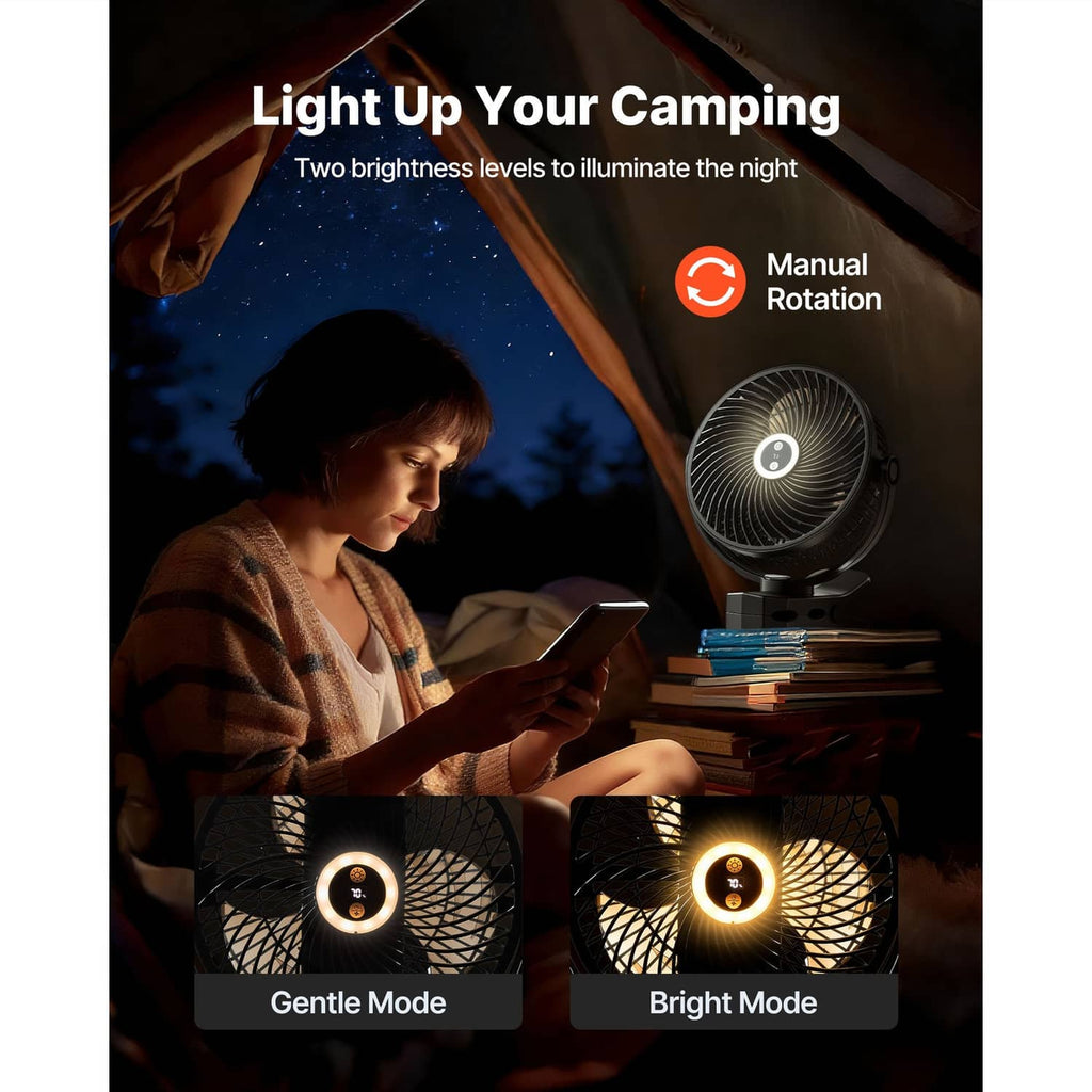Clip fan with illuminated LED ring around the grille and front control dial