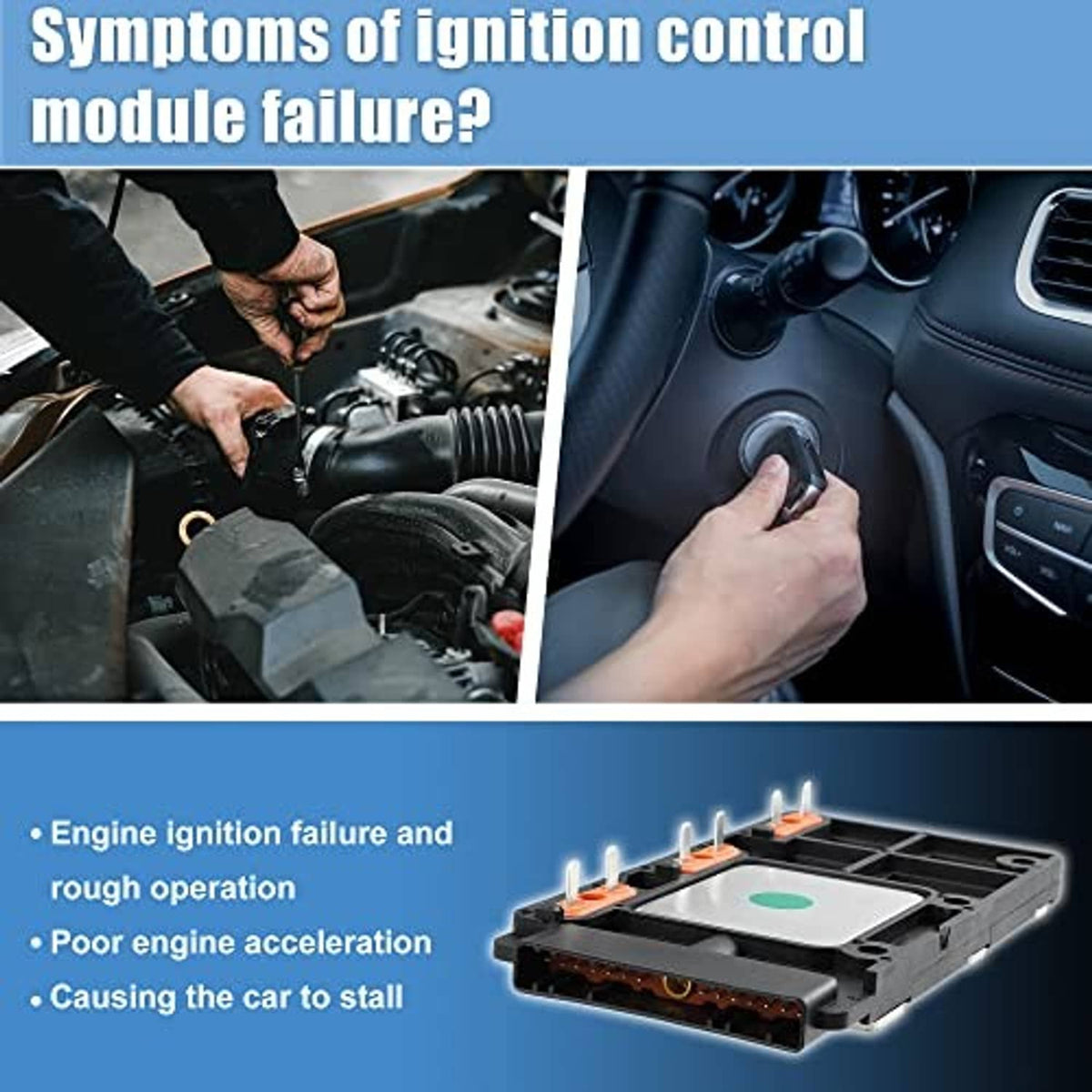Ignition control module on product page, black housing with green indicator window
