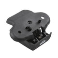Hood release latch handle, dark plastic housing with white car icon marking