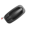 Front passenger exterior door handle, dark gray with black bezel and cable tab