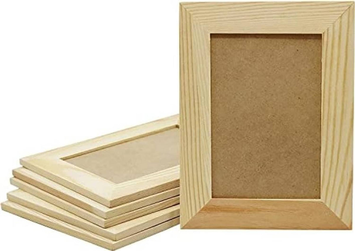 Unfinished pine wood picture frames with kraft backing insert, front view
