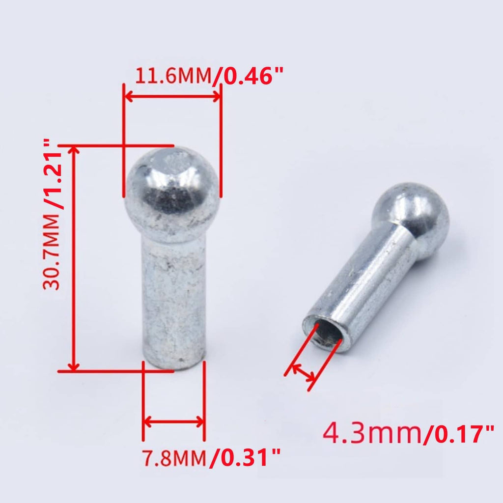 Silver cable ball stopper pulley pin with ball end and cylindrical shaft.