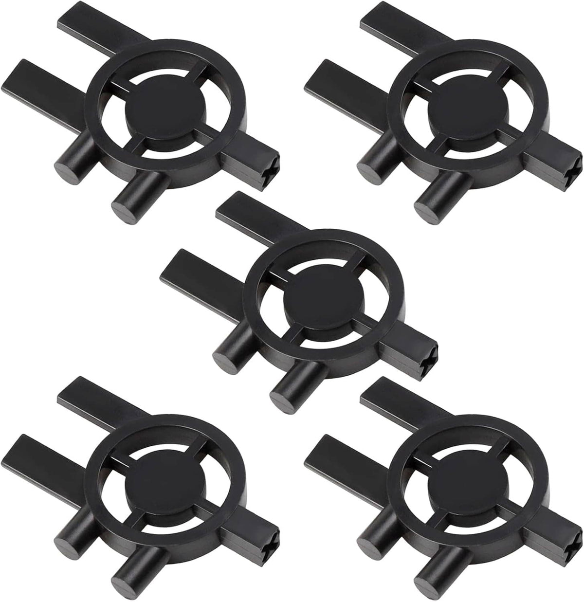 Set of five black plastic dispenser keys with circular ring design