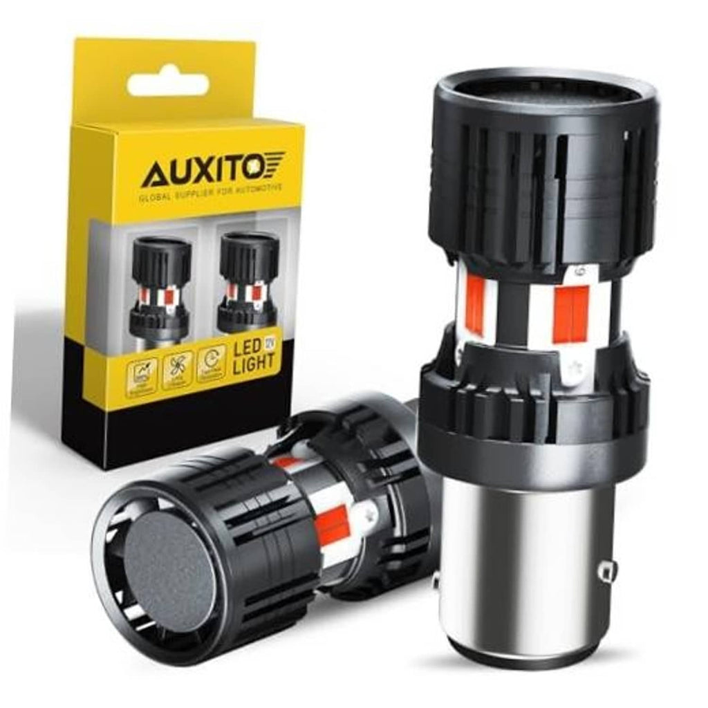 CANbus LED bulb kit with black heat sink and silver base, red reflector stripe