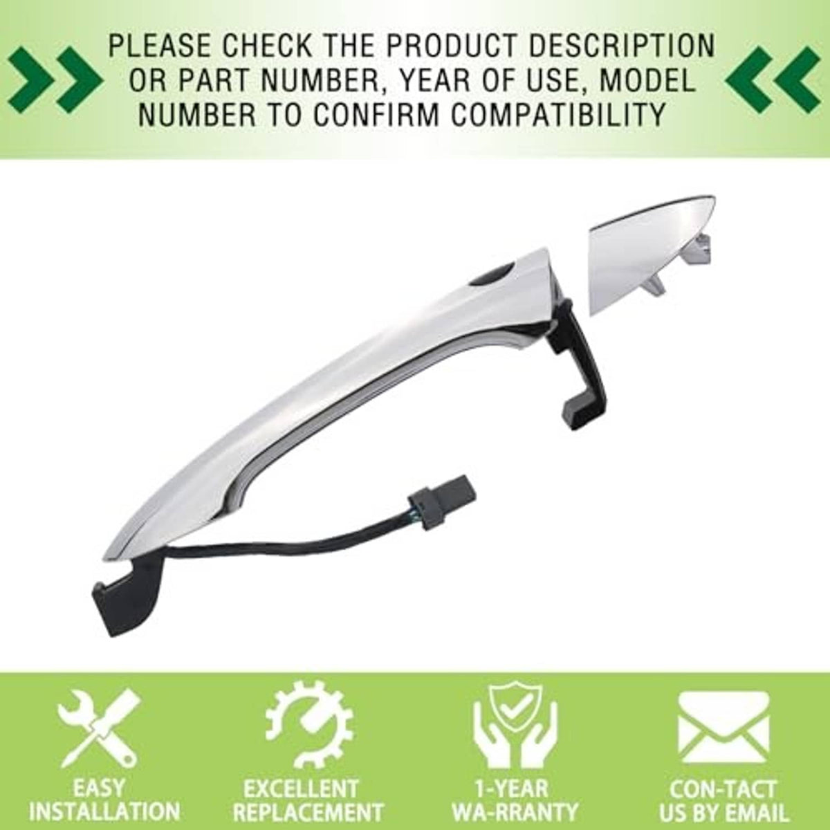 Door handle replacement bracket and cable assembly, silver with black connector
