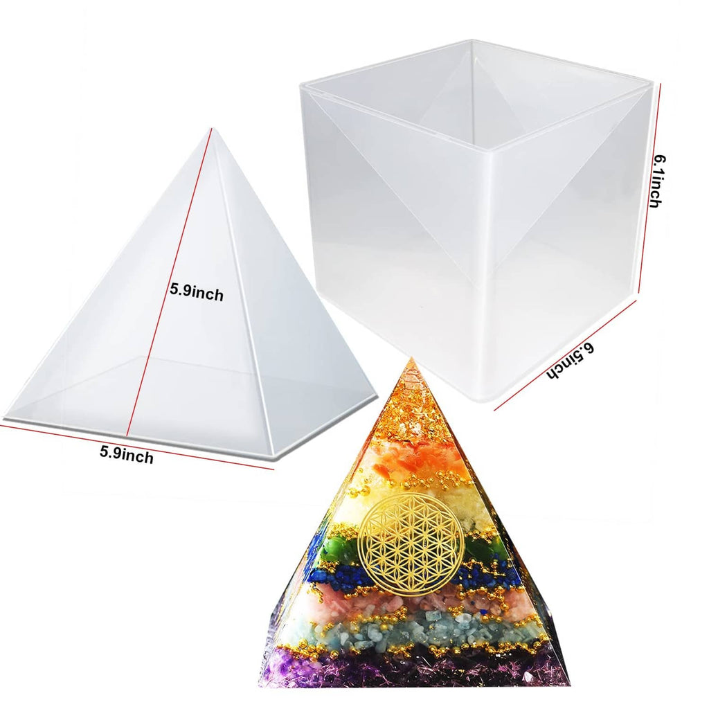 Clear pyramid silicone mold set, faceted triangular shape with open top