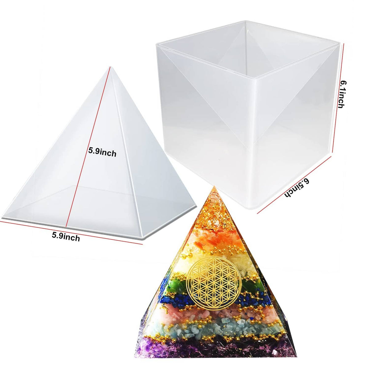 Clear pyramid silicone mold set, faceted triangular shape with open top