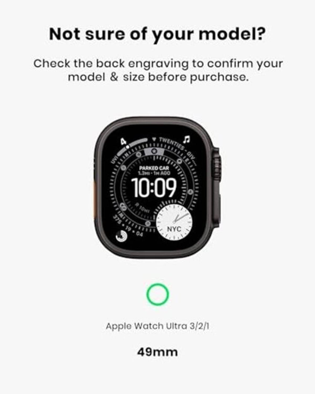 Matte black rugged watch case back with circular sensor cutout for 49mm