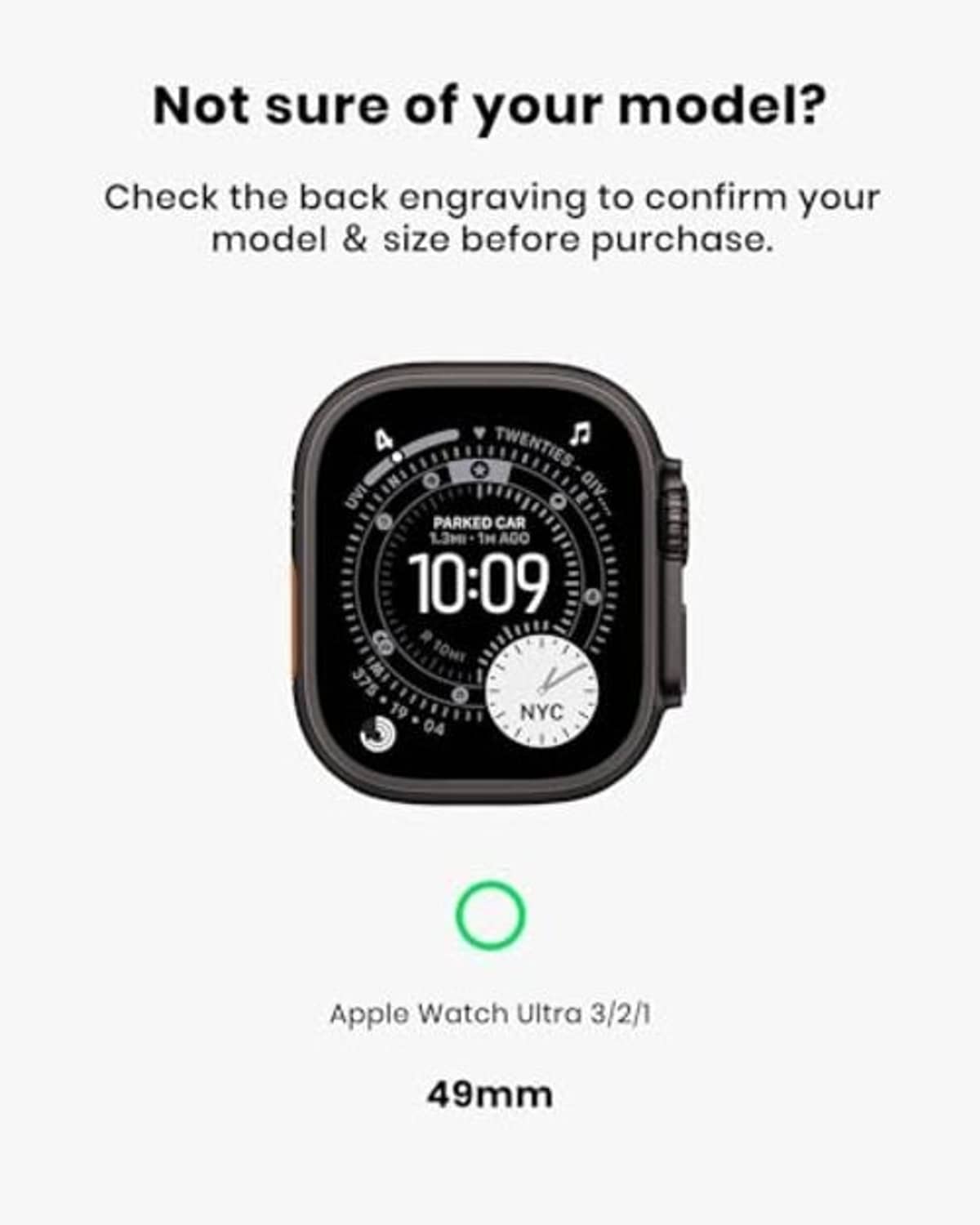 Matte black rugged watch case back with circular sensor cutout for 49mm