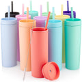 Multicolor skinny tumblers set with lids and straws, 12-pack style