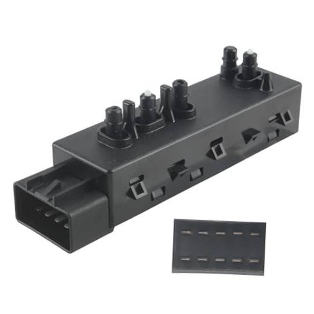 Power seat switch with exposed connector end and side port openings, black plastic module