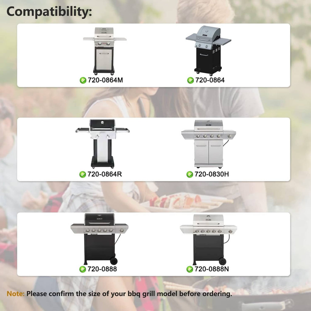 Compatibility chart showing Nexgrill model numbers for grill burners and heat plates