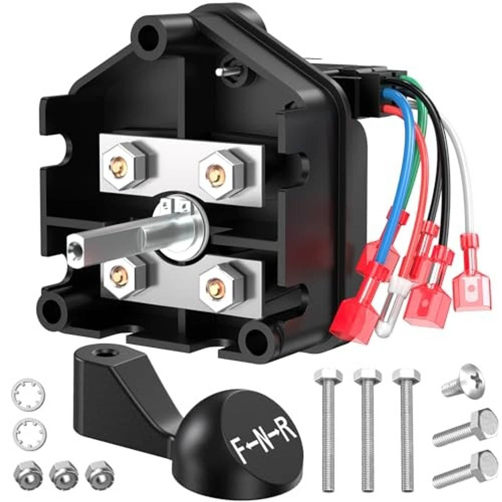 48V forward-reverse switch assembly with F-N-R knob, wiring leads, and screws