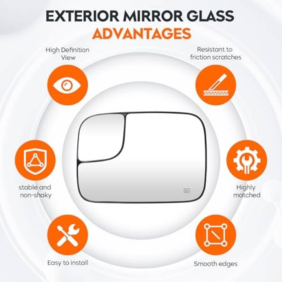 Exterior left mirror glass with smooth edges and scratch-resistant finish