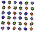Kids plastic rainbow pinwheels on pink sticks, assorted blue green red star shapes