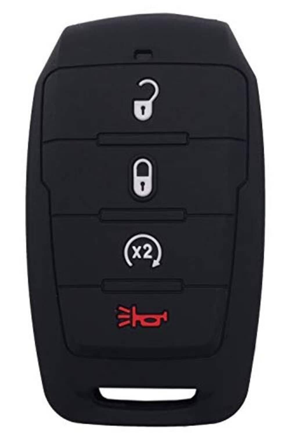 Black silicone key fob cover case with lock and key icons, x2 button indicator