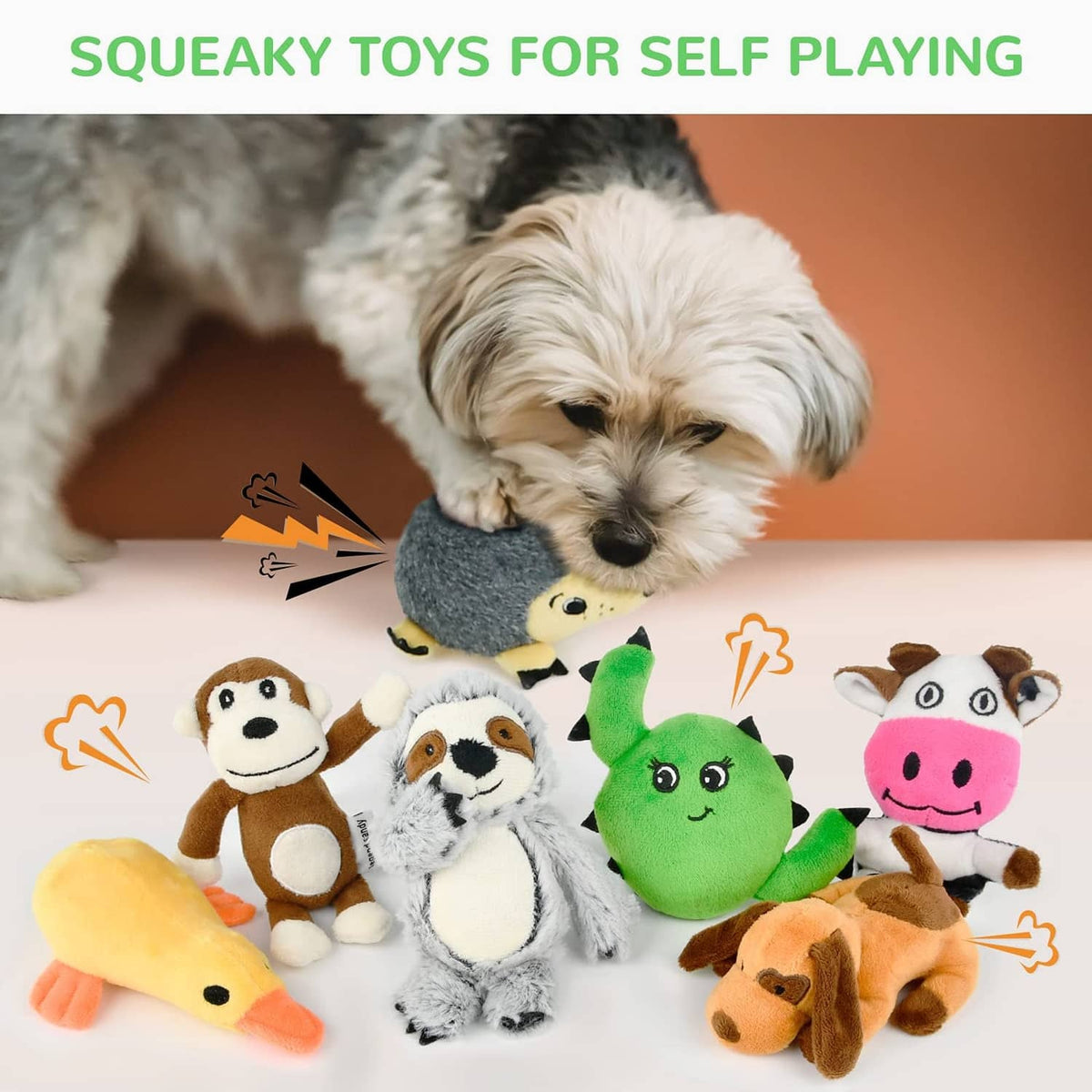 Mixed plush squeaky animal toys with colorful cotton rope tug toys