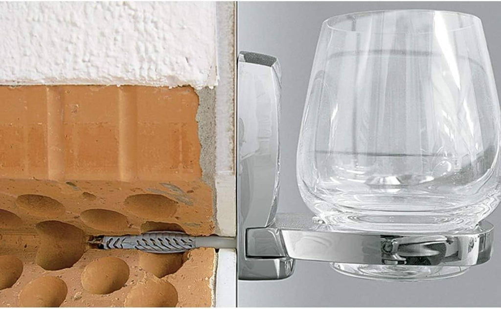 Gray expansion plug secured in masonry with a screw and base plate