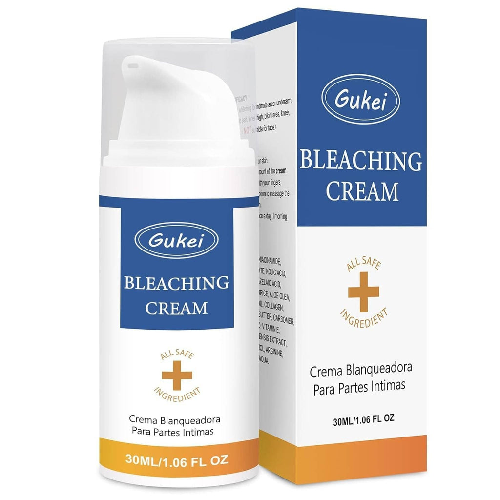 Colorless bleaching cream bottle with blue label, 30 ml, and boxed package