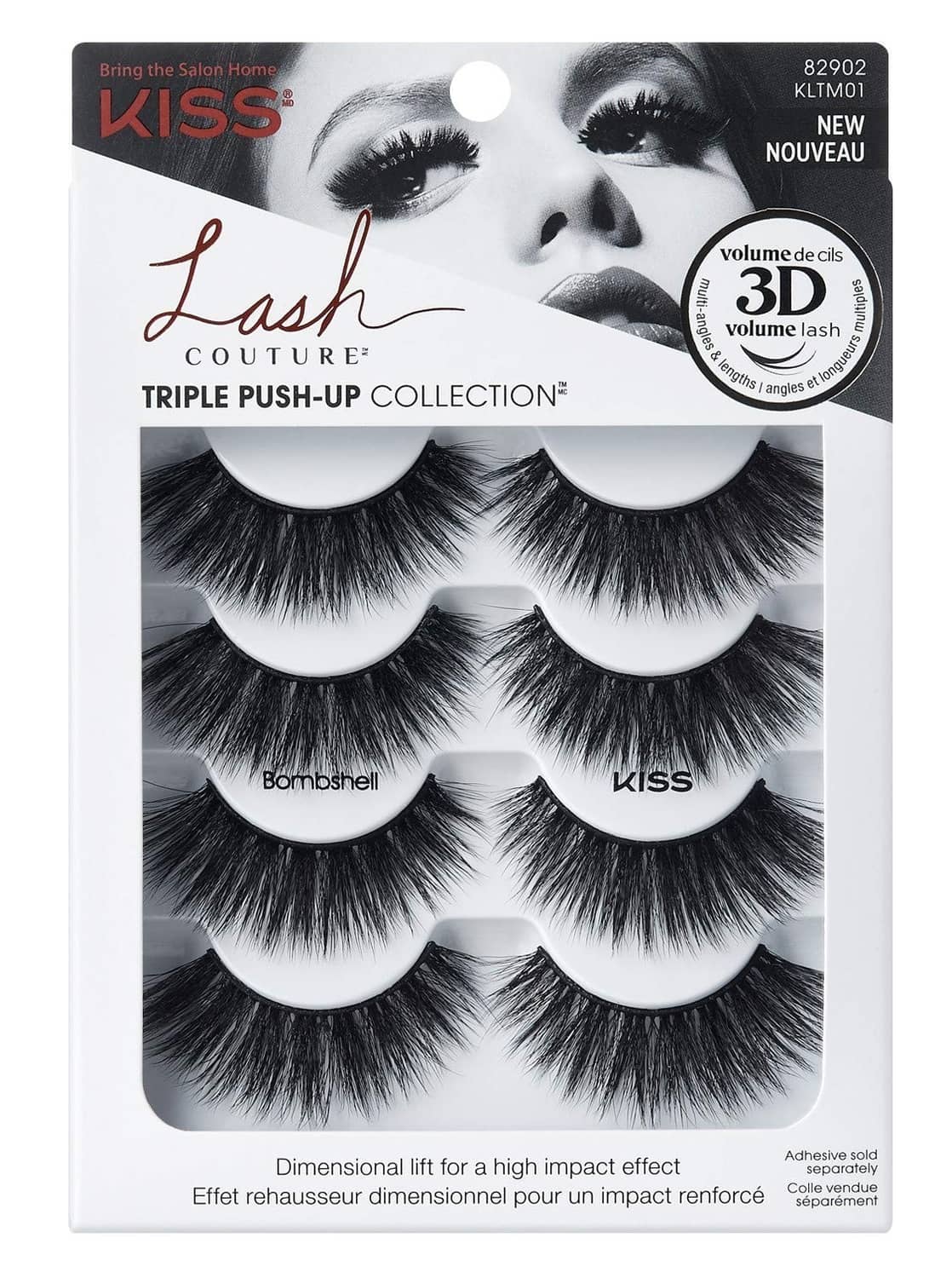 KISS Lash Couture triple push-up false eyelash set, pack of 2, Bombshell style