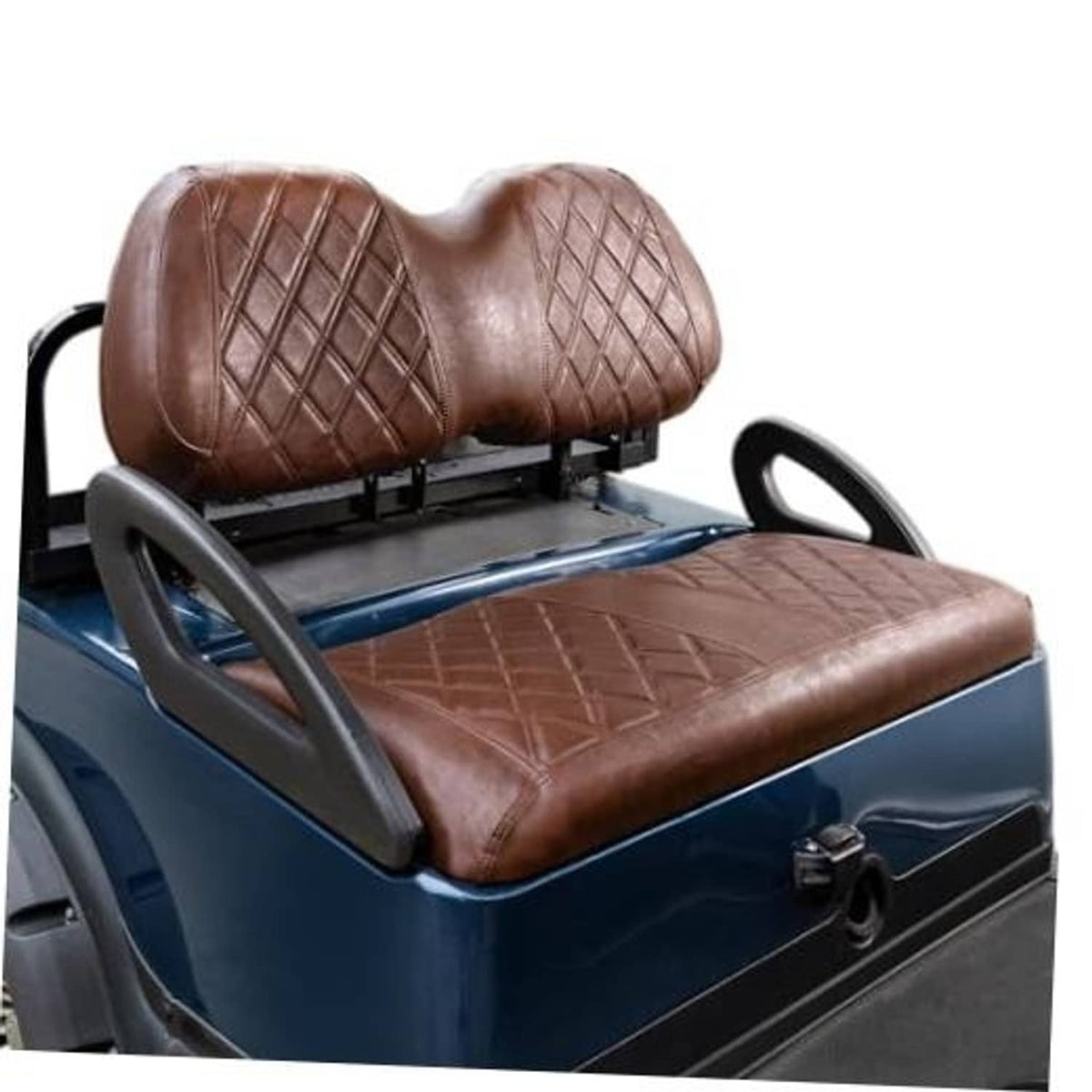 Brown diamond-quilt golf cart seat cover set with cushioned backrest and seat