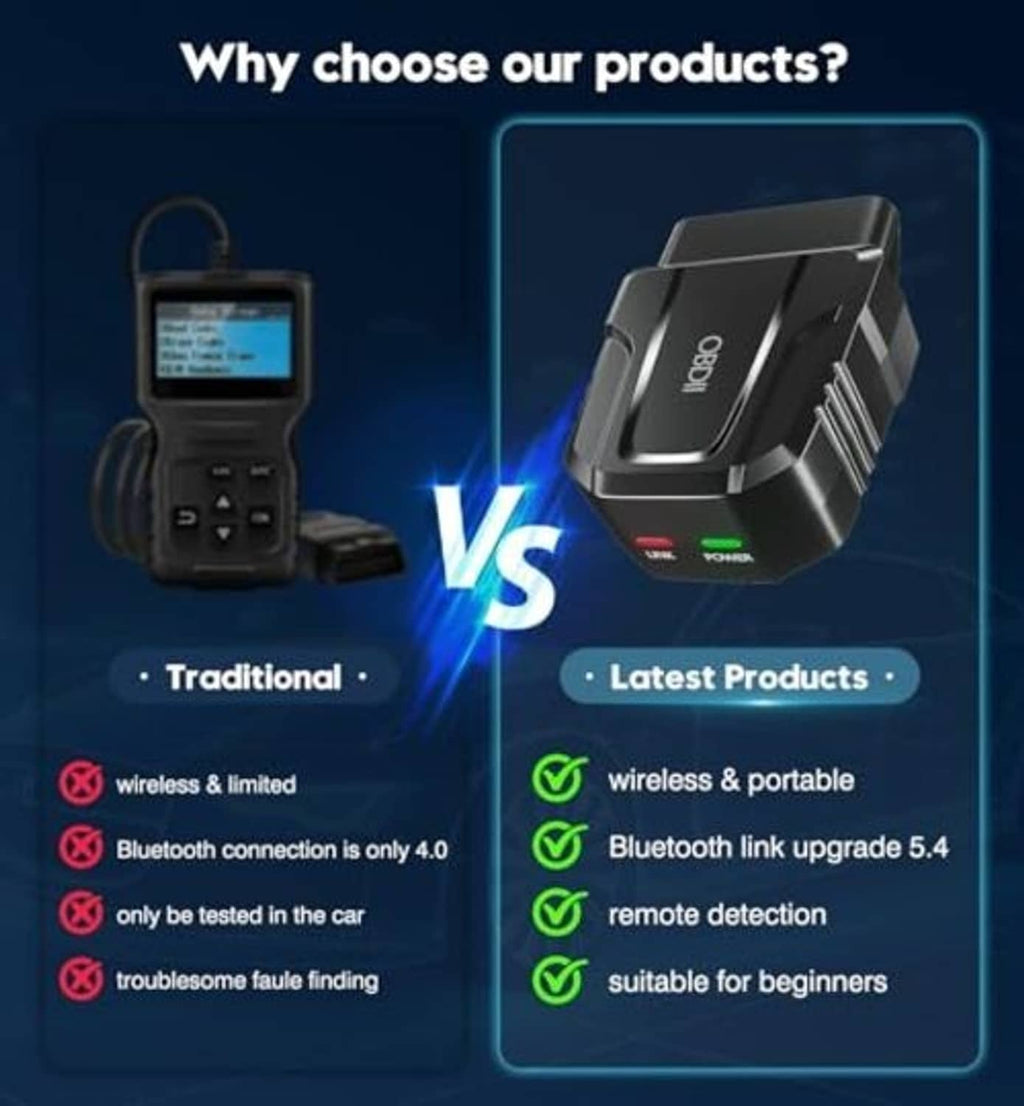 Black OBD2 Bluetooth scanner with wireless portable design, paired for remote detection