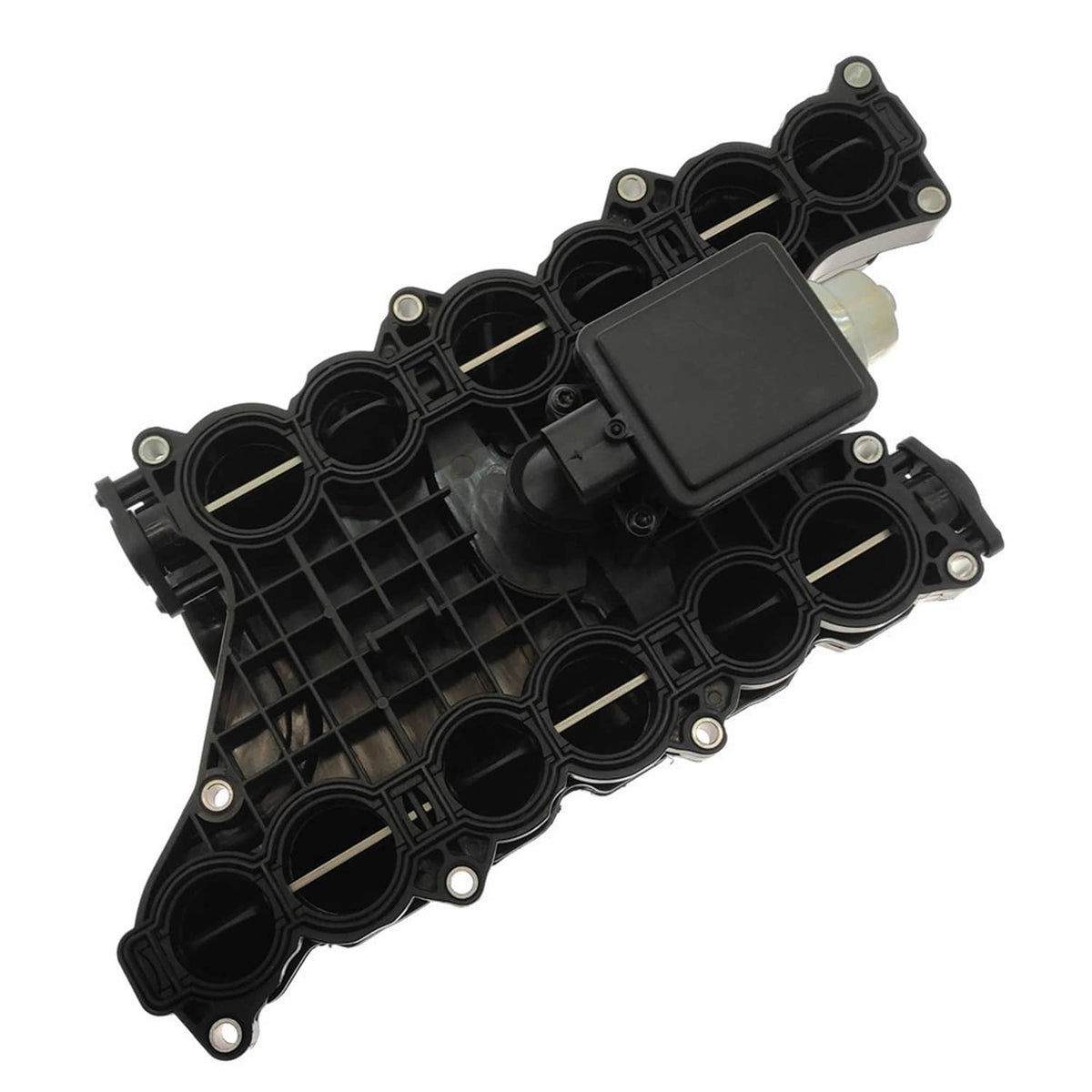 Black intake manifold assembly with control actuator box and multiple intake passages