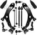 Front suspension control arm set with tie rod boots, ball joints, and link rods, black