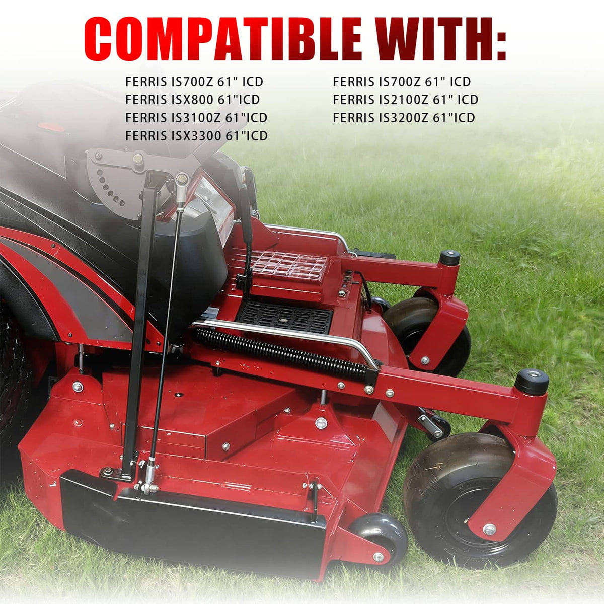 Black steel chute blocker installed on red lawn mower discharge chute area