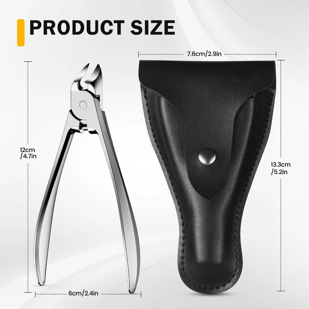 Silver toenail clipper with black leather storage pouch