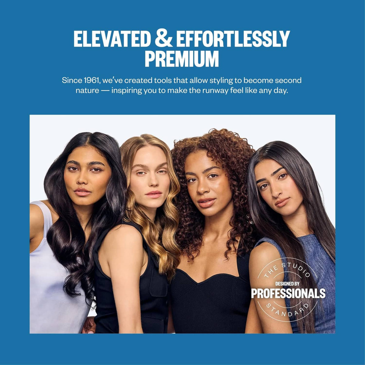 Five models with styled hair curls and waves