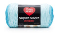 Red Heart Super Saver Ombre yarn skein, light blue ombre with two tone ends