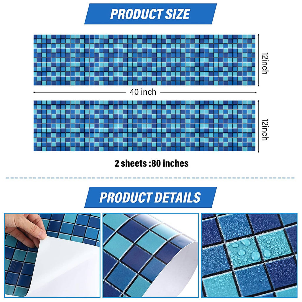 Blue-green mosaic vinyl pool liner patch sheet shown in two rectangular strips