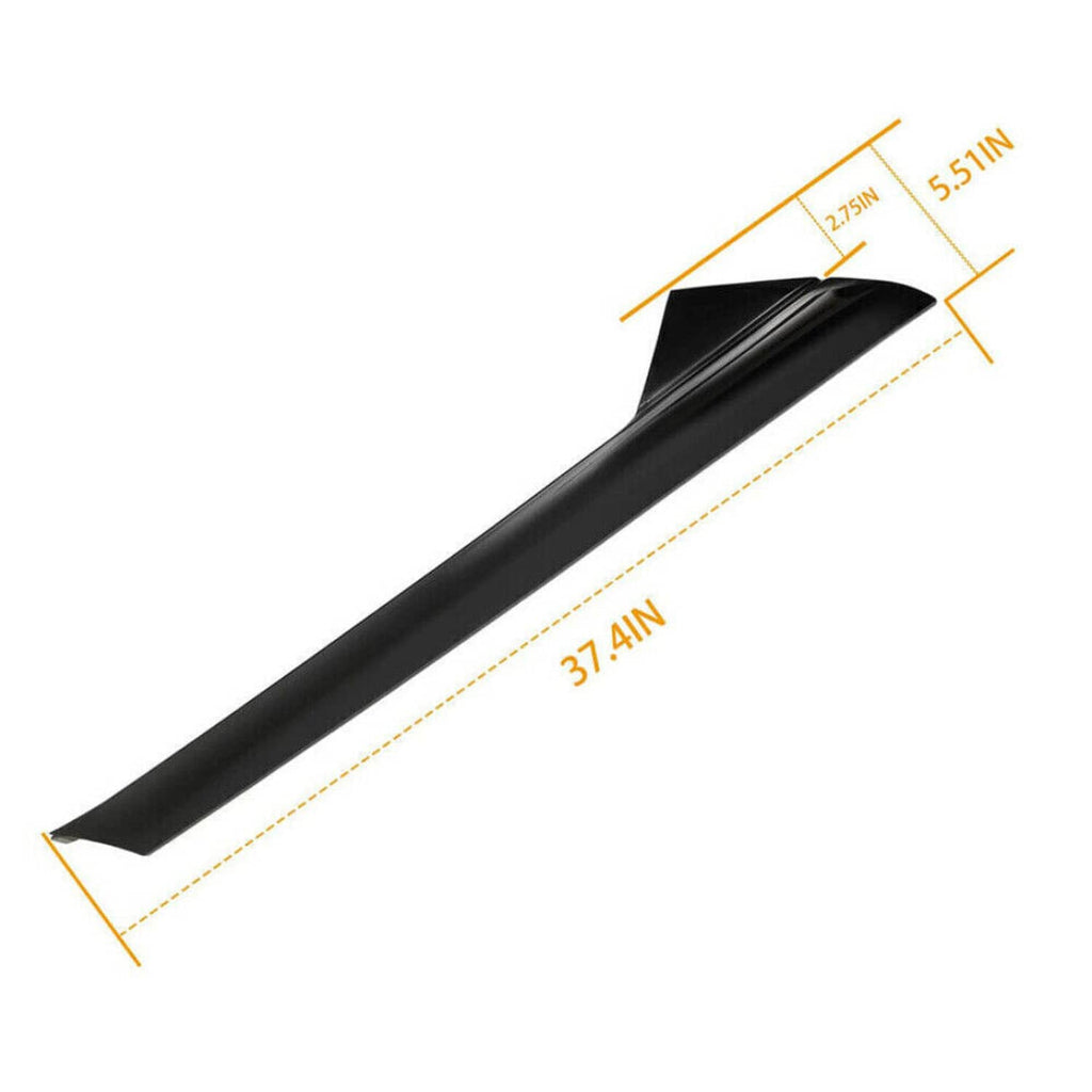 Black A-pillar windshield molding trim, angled with length measurement view