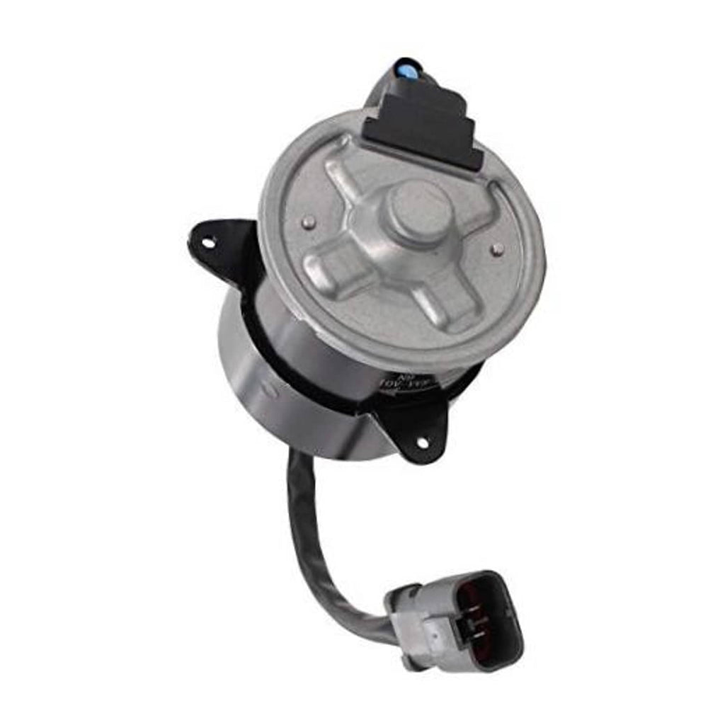 Radiator cooling fan motor, silver housing with black bracket and electrical plug