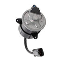 Radiator cooling fan motor, silver housing with black bracket and electrical plug