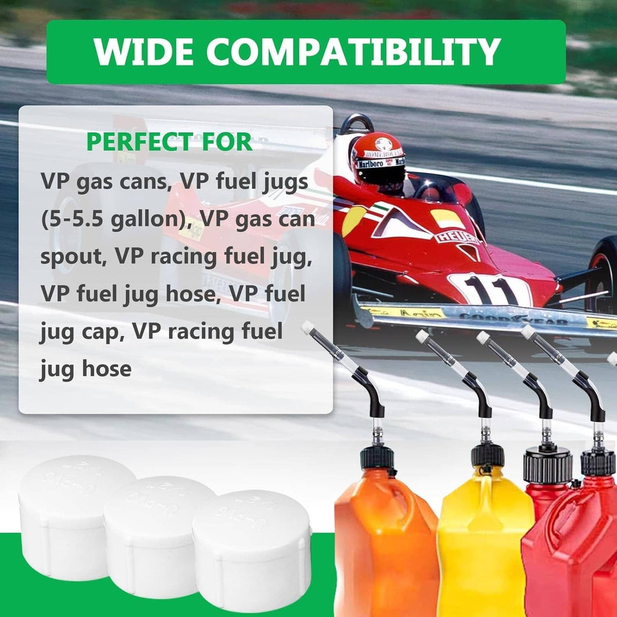 White fuel jug hose caps, multi-pack with smooth rounded tops